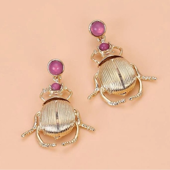 Gemstone Beetle Earrings - Picture 3 of 6